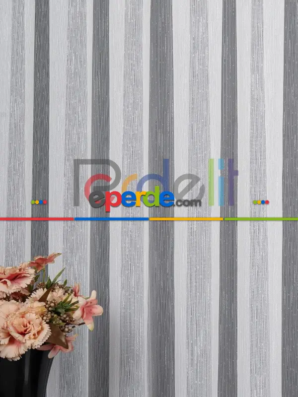 Bambu Zemin Noktalı Ve Çizgili Simli Düz Tül Perde Gramajlı