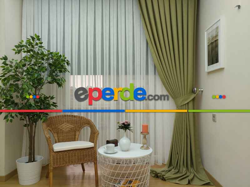 Yeşil Renk Düz Fon Perde- Yeşil