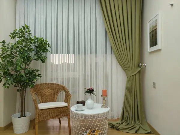 Salon Fon Perde - Yeşil Renk Düz Fon Perde- Yeşil