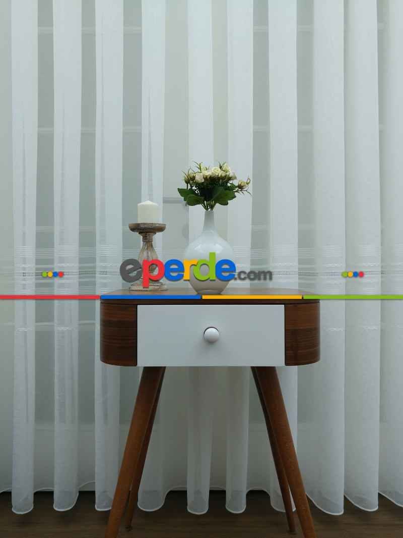 Ekru ( Beyaza Yakın ) - Keten Tül Perde- Ekru - Kurşunlu Tül