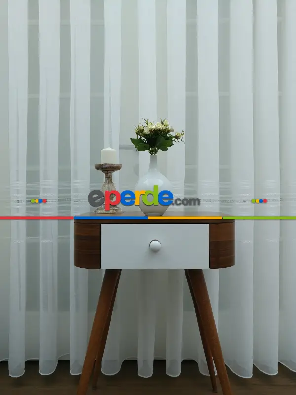 Salon Tül - Ekru ( Beyaza Yakın ) - Keten Tül Perde- Ekru