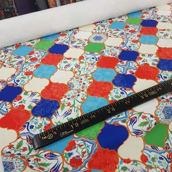 Patchwork Desenli Fon Perde Evm641 Kumaşı Kalındır Duck Bezi Değildir- Lacivert-Yeşil-Kırmızı-Beyaz