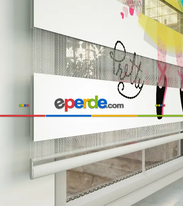 Flamingo Desenli Özel Baskılı Zebra Perde- Çok Renkli