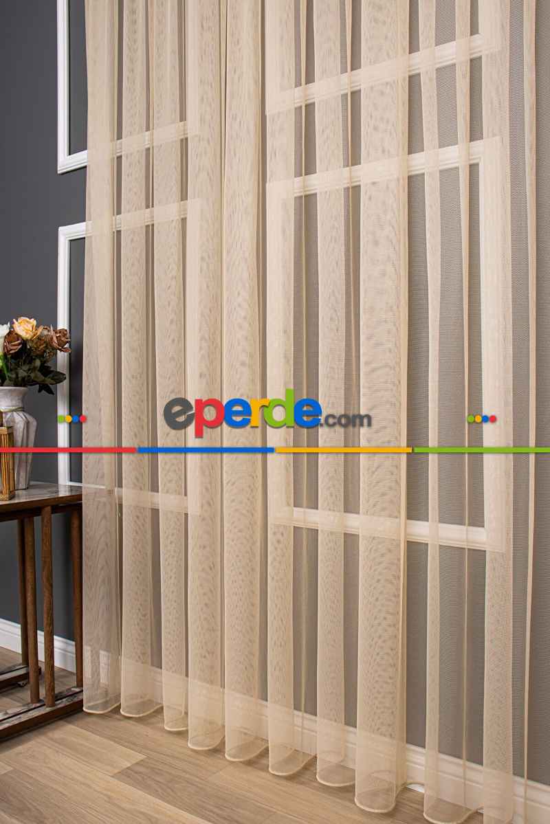 Mutfak - Bej Grek Tül Perde, 1. Kalite, Ütü İstemez