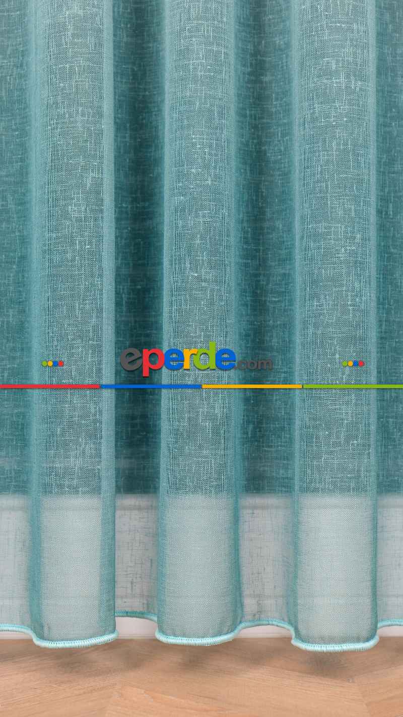 Keten Ekru Yeşil Degrade Geçişli Tül Perde, Ağır Gramajlı Premium Seri, Eteği Kurşunlu