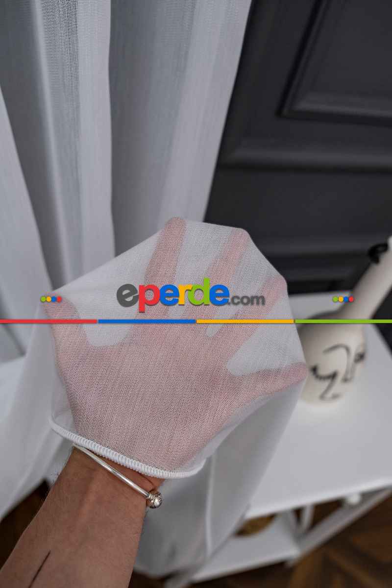 Çizgili Ekru Renkli 1.sınıf Kalite S Pile Bambu Tül Perde