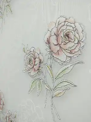 Çiftli Sistem Tül Stor Perde Yakma Tül Gül Desenli- Pembe Pudra Pembe-pudra-çok Renkli