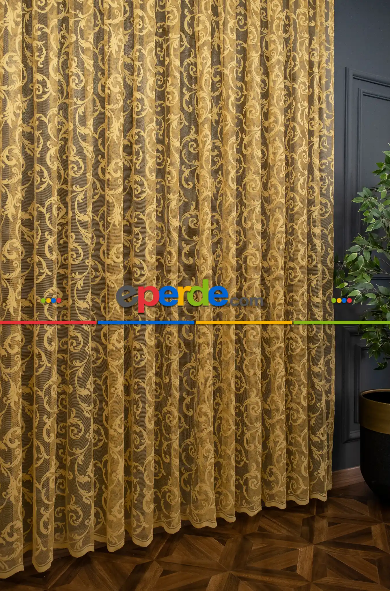 Sarmaşık Desen Hardal Sarı Renk Desen Tasarım Tül