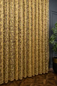 Sarmaşık Desen Hardal Sarı Renk Desen Tasarım Tül