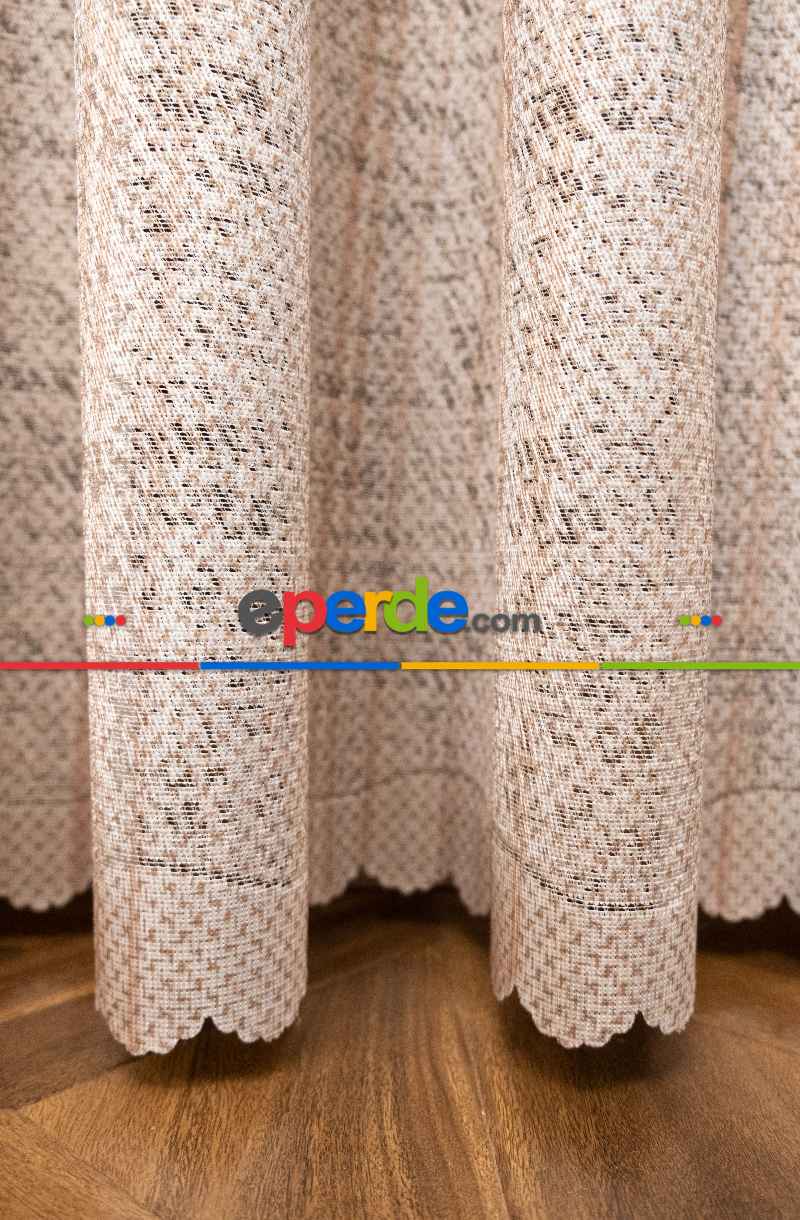 Modern Bej Rengi Degrade Geçişli Tül - Örme Dantel Tül