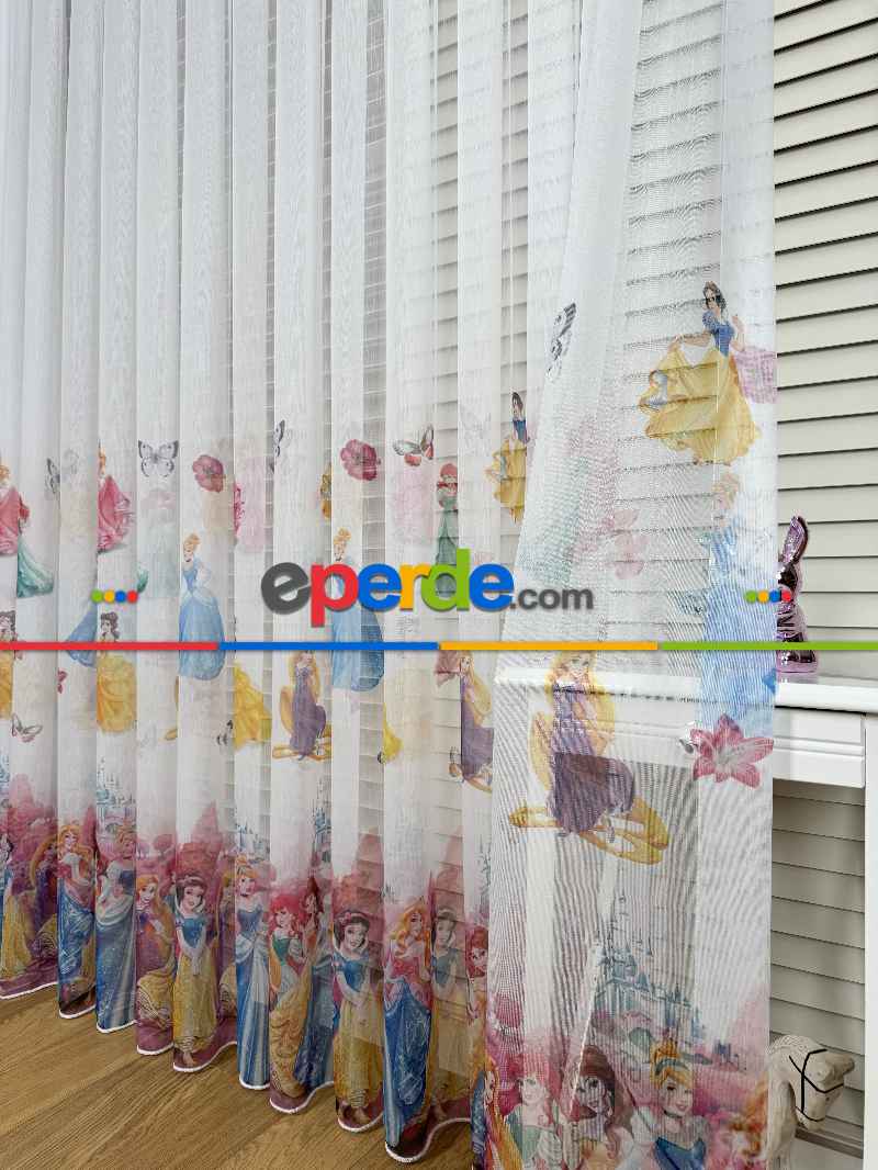 Disney Prenses Karakterleri Baskılı Tül Perde, Çocuk-bebek Odası, Premium Seri