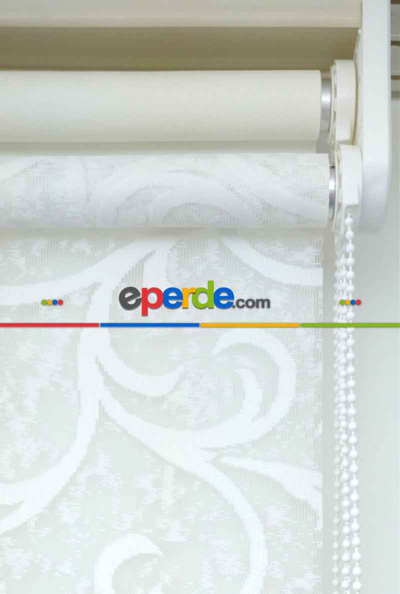 Jakar Örme Tül-dilay 801 Ekru Çiftli Sistem Dantel Desenli Perde- Ekru