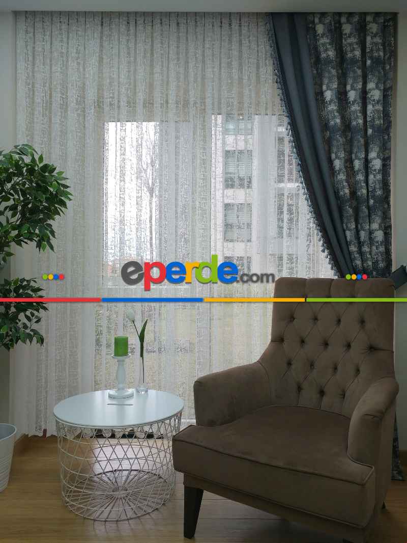 Mutfak Tül Perde Spor Desen - Ütü İstemez- Ekru