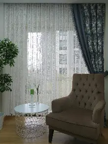 Mutfak Fransız Dantel 2021 Tül Perde- Ekru