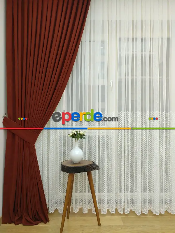 Salon Fon - Kiremit - Düz Fon Perde (  Dökümlü Fon Perde)- Kiremit Rengi