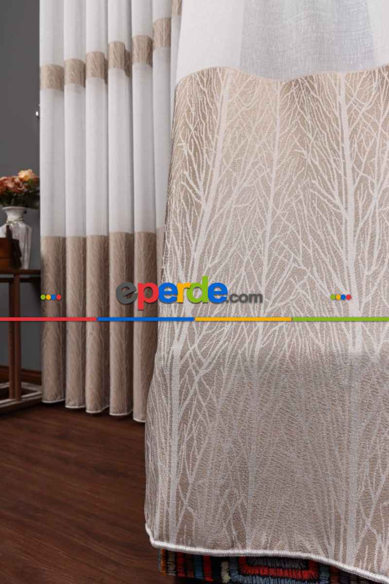 Salon Tül Modelleri - Keten Etek Dokuma Ekru Tül Perde