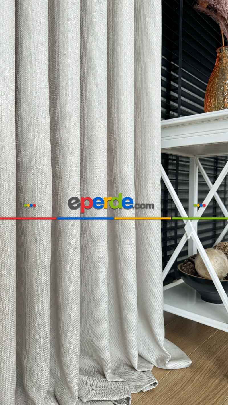 Bej Düz Jakar Dokuma S Pile Fon Perde, Premium Kalite Serisi Hasır Doku Fon Perde