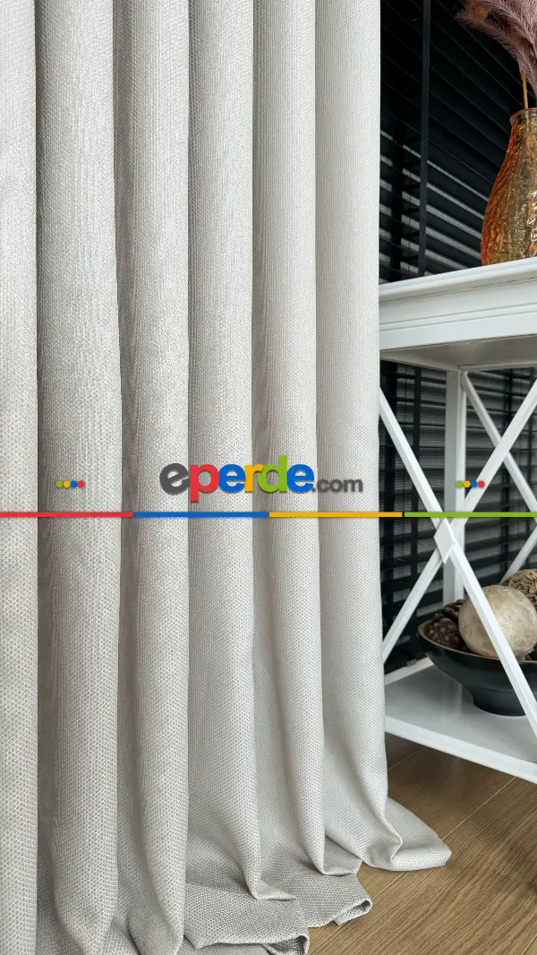 Bej Düz Jakar Dokuma S Pile Fon Perde, Premium Kalite Serisi Hasır Doku Fon Perde