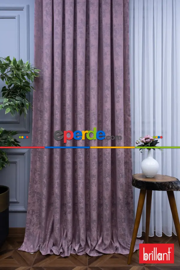 Patinedesenli Brillant Jakar Desen Fon Perde ( Dökümlü Fon )- Pembe Pudra Pembe-gül Kurusu