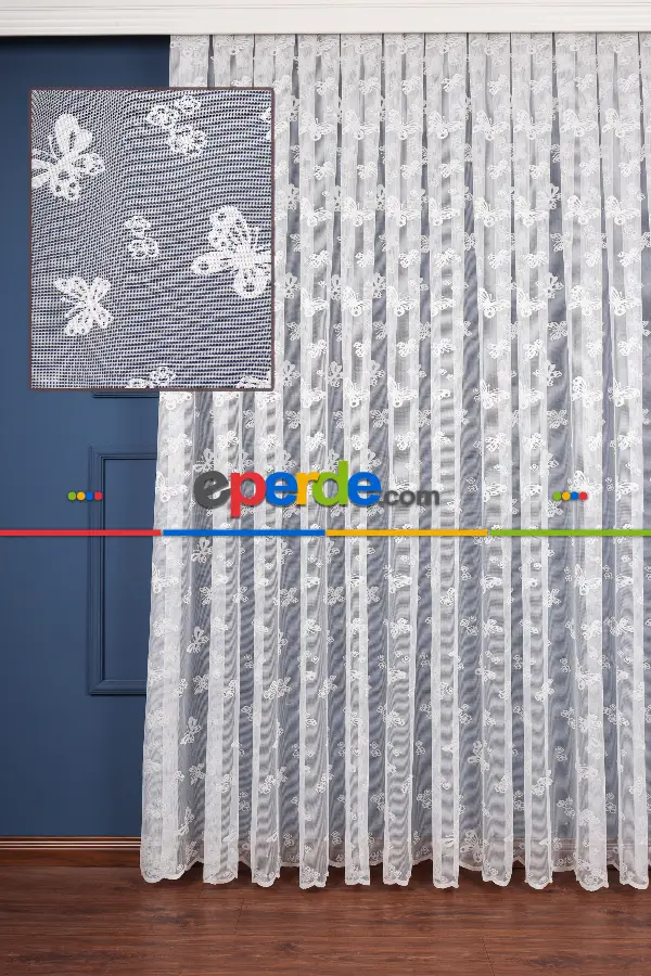 Genç Ve Çocuk Odası Kelebekli Desenli Tül Perde