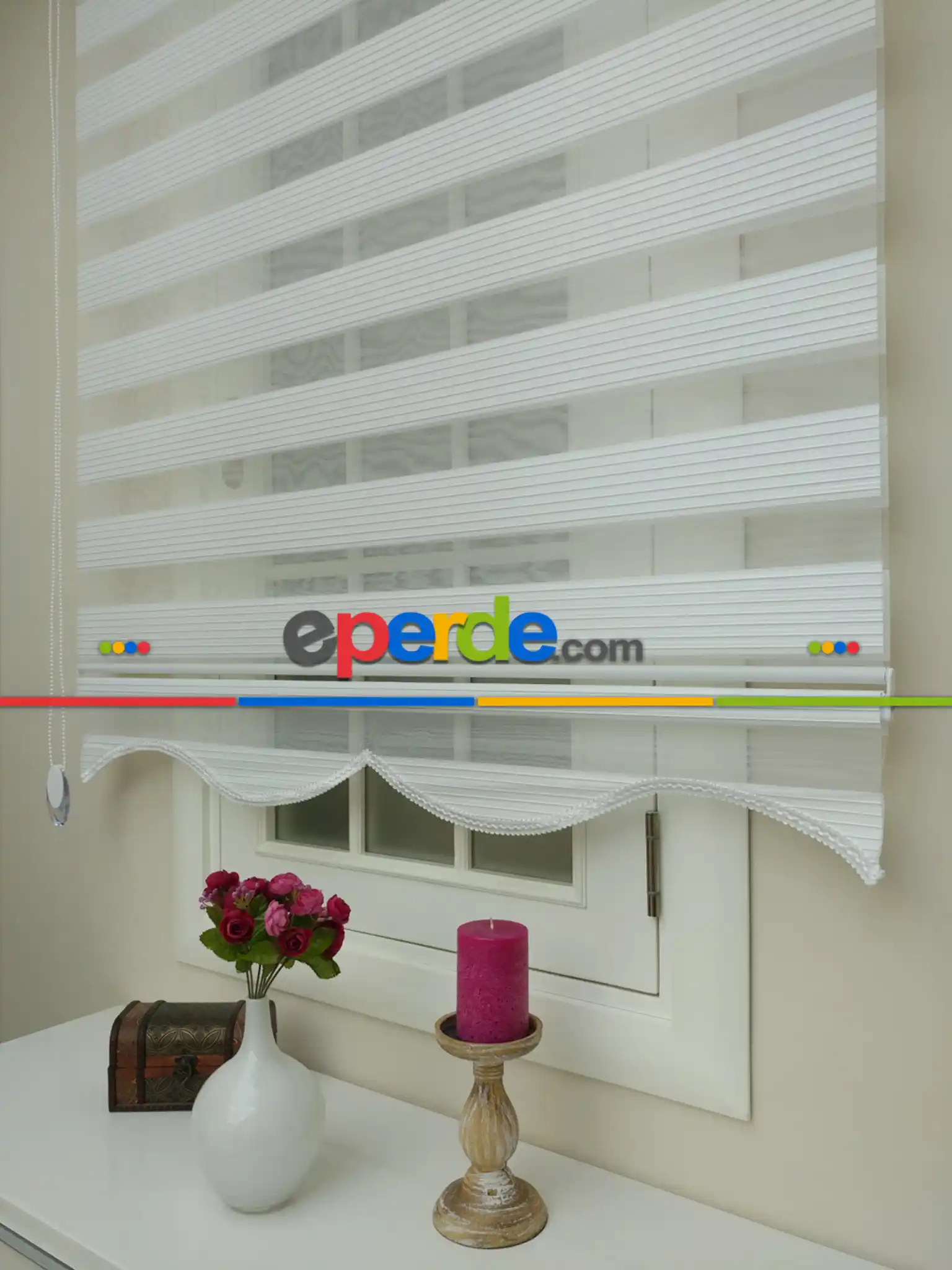 Beyaz Renk Plise Zebra Perde (kalın Zeminli)- Beyaz