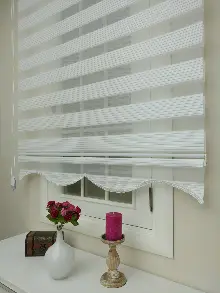 Mutfak - Beyaz Renk Plise Zebra Perde (kalın Zeminli)- Beyaz