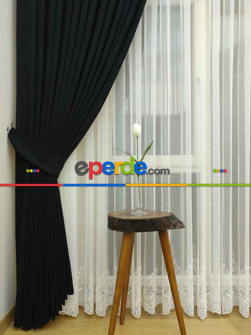 Siyah Düz Fon Perde Dökümlü Birinci Kalite 300 Cm Geniş En Daha Hesaplı- Siyah