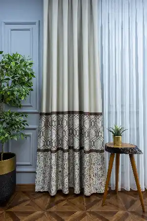 Modern Pano Fon Perde Bantlı Çift Renk - 503- Bej-kahve-taş Rengi