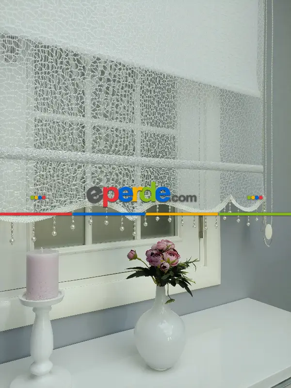 Brillant - Stor Perde - Çiftli Sistem Tül Ve Stor Perde - Petek Desen- Krem Açık-ekru