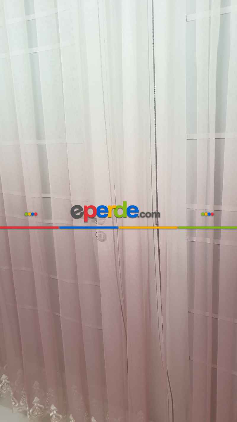 Pembe Pudra Degrade Renk Geçişli Etek Nakışlı Tül Perde