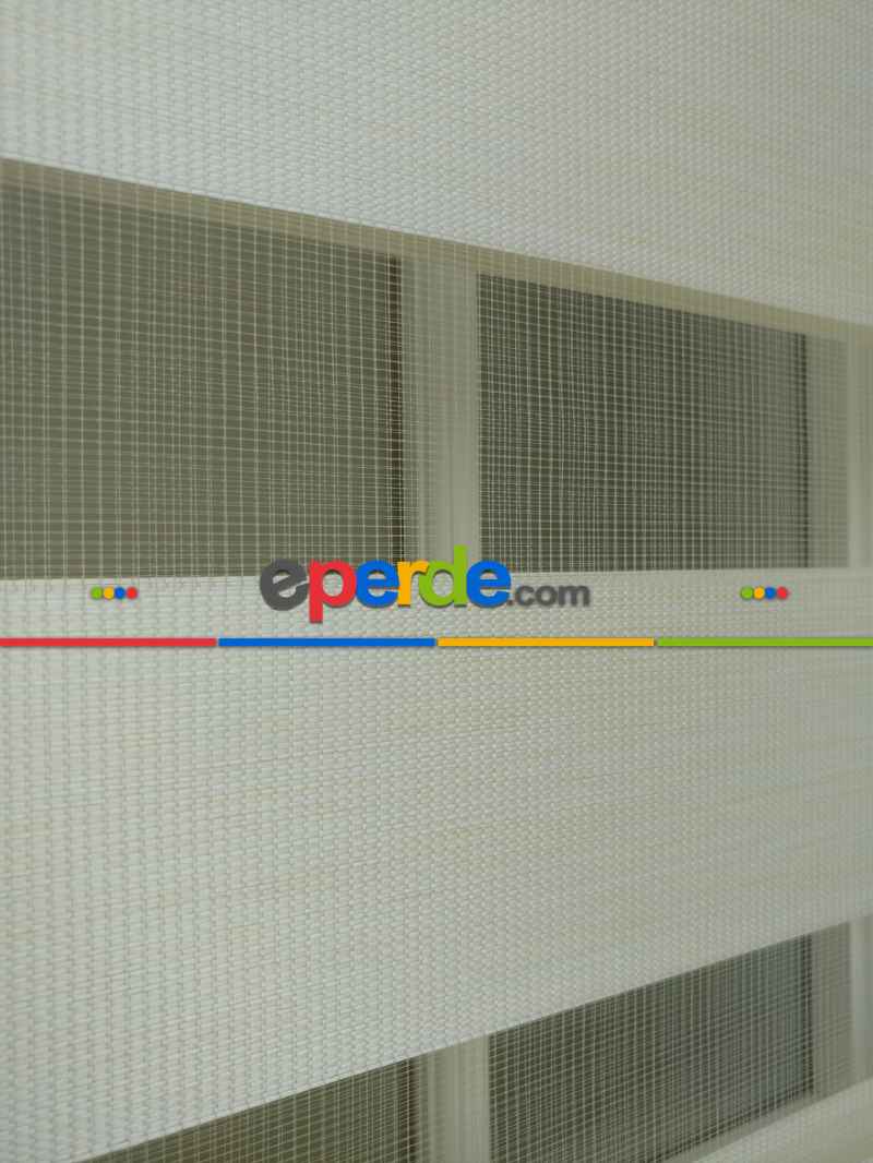 Krem - Ekru Renk Bambu Zebra Perde (kalın Zeminli)- Krem-krem Açık