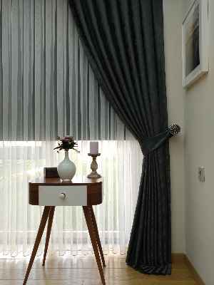 Salon Fon Perde - Antrasit Füme Renk Jakar Desenli Fon Perde- Antrasit