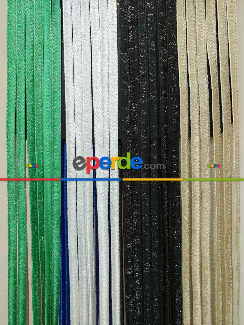 Mutfak İp Perde - Siyah Rengi İp Perde İpek Duble Serisi- Siyah-gümüş