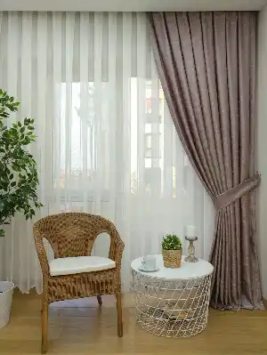 Salon Fon - Bej Fuşya Desenli Jakar Fon Perde (285 En)- Fuşya