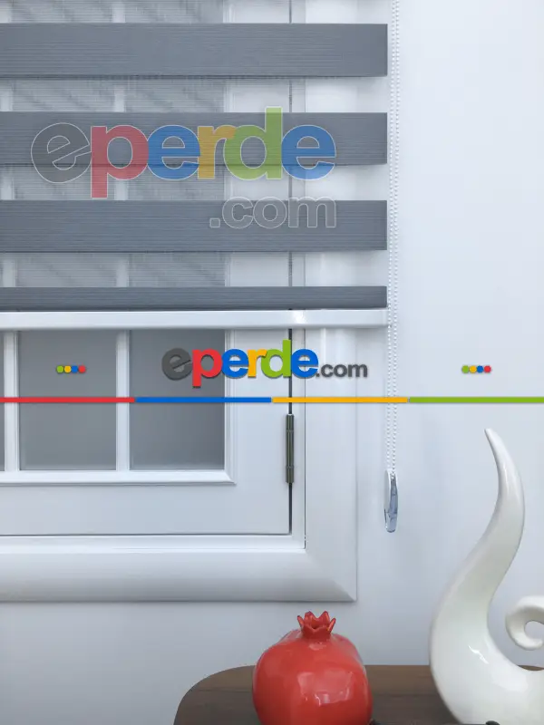 New Gri Düz Bambu Kalın Dokulu Zebra Perde- Füme