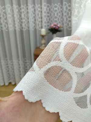 mutfak - Sıralı Desenli Dantel Örme Tül Perde - Ekru Renk- Ekru