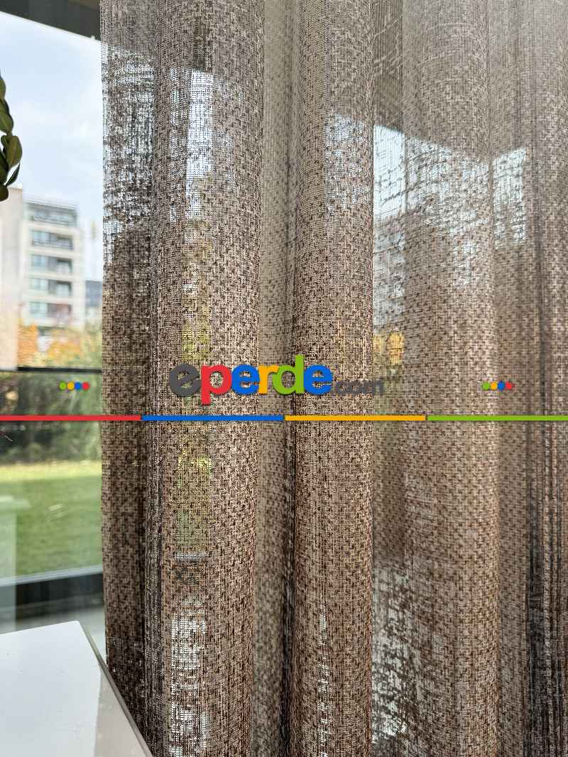 Yatak Odası - Kahverengi Degrade Geçişli Tül Perde, Fransız Örme Tül