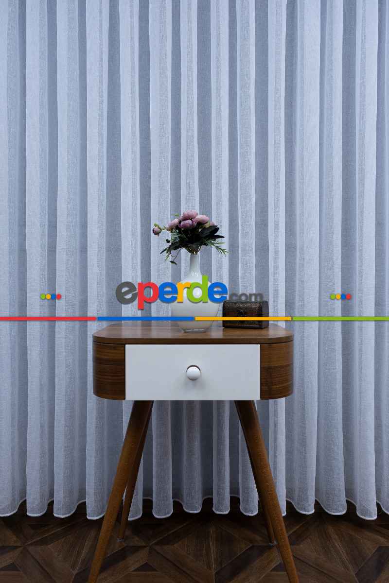 Yatak Odası - Beyaz Keten Tül Perde - 1710-v01- Beyaz