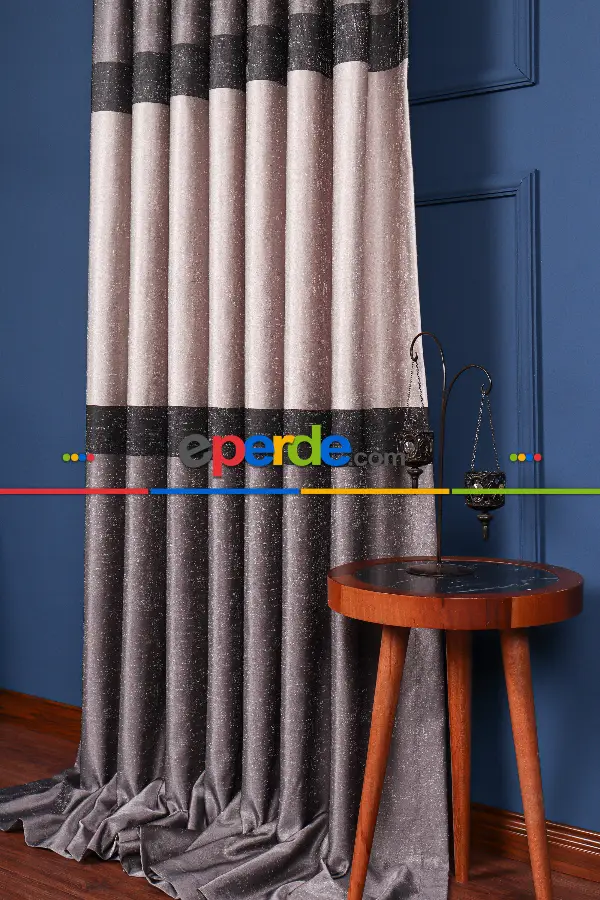 Salon - Yeni Sezon Pano Fon Perde - Gri Füme Antrasit - Krem - Siyah