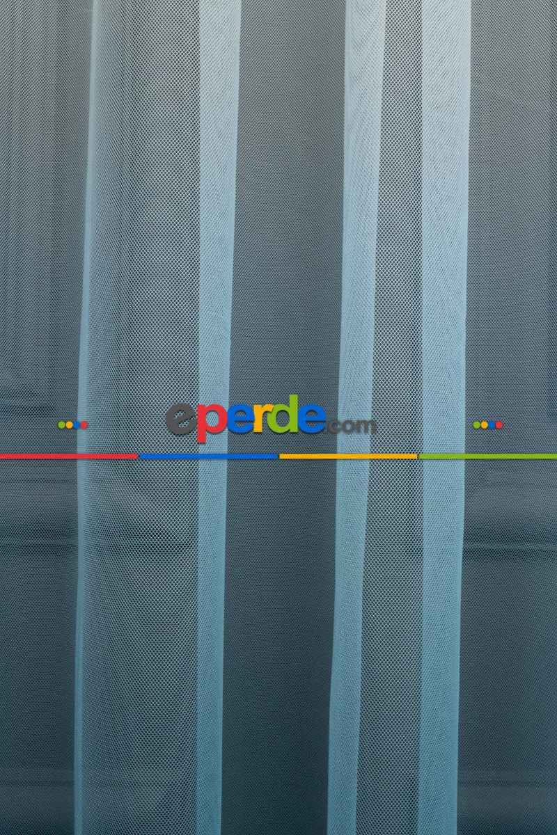 Turkuaz Etek Nakışlı Renk Geçişli Degrade Tasarım Tül Perde
