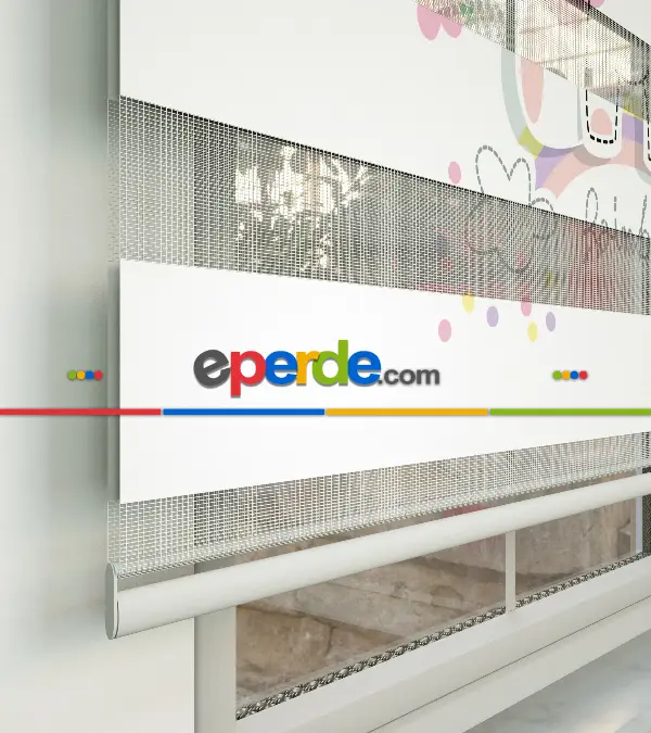 Bebek Odası Zebra -  Unicorn Desenli Özel Baskılı Zebra Perde- Çok Renkli