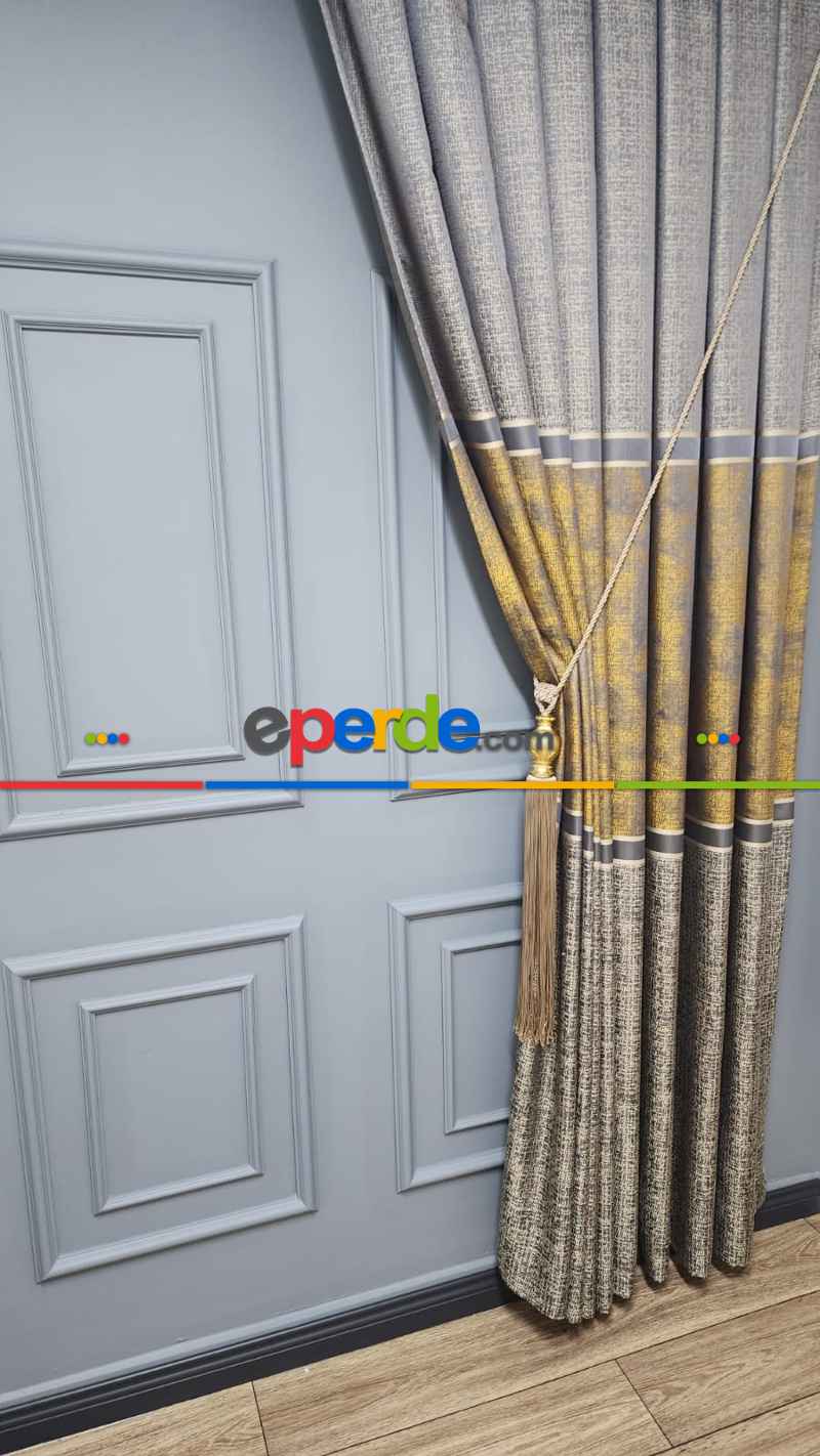 Altın Gold Gri Modern Fon Perde, Adet Fiyatıdır, İstediğiniz Boy Ölçüsünde Dikilir, Eni 70 İla 100cm Arası Seçenekler, Sık Piledir 70cm X 275cm 