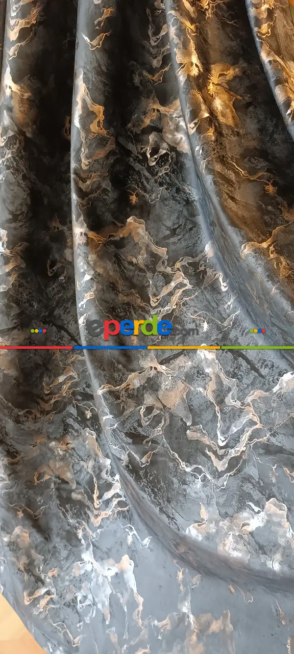 Yatak Odası - Modern Mermer Desenli Fon Perde İthal Kadife