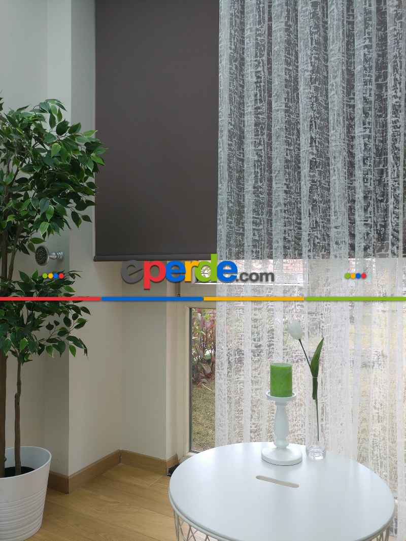 Mutfak Tül Perde Spor Desen - Ütü İstemez- Ekru