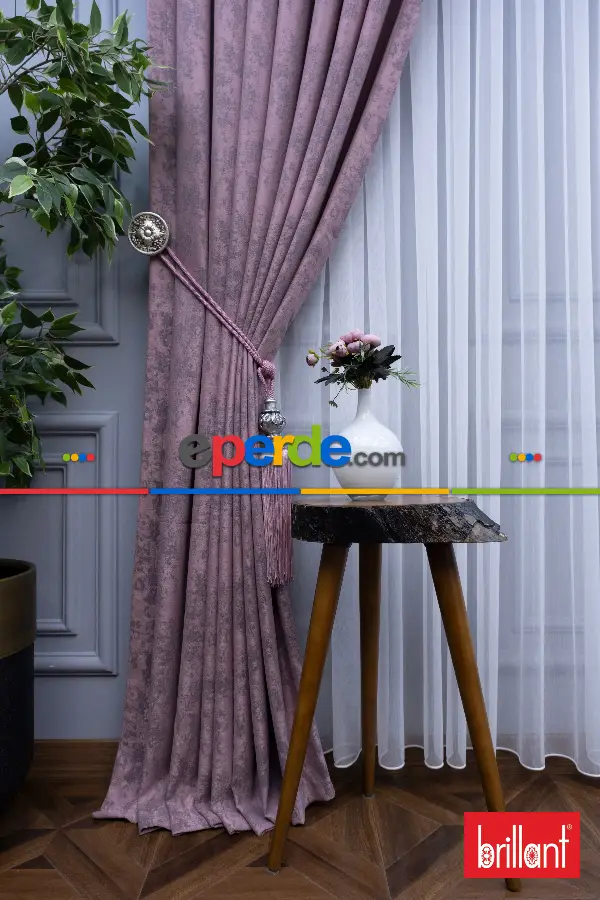 Patinedesenli Brillant Jakar Desen Fon Perde ( Dökümlü Fon )- Pembe Pudra Pembe-gül Kurusu