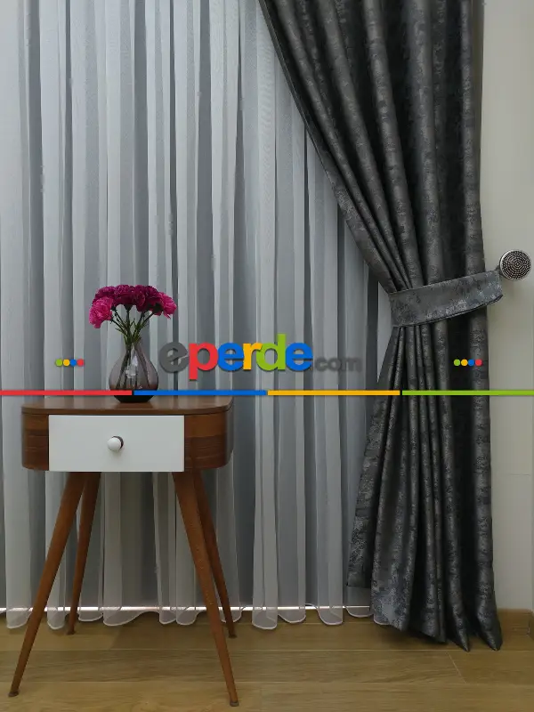 Gri - Katyonik Jakar Fon Perde- Gri-füme-antrasit