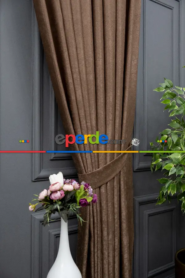 Salon - Soft Sütlü Kahve Fon Perde Dökümlü En - Sütlü Kahve