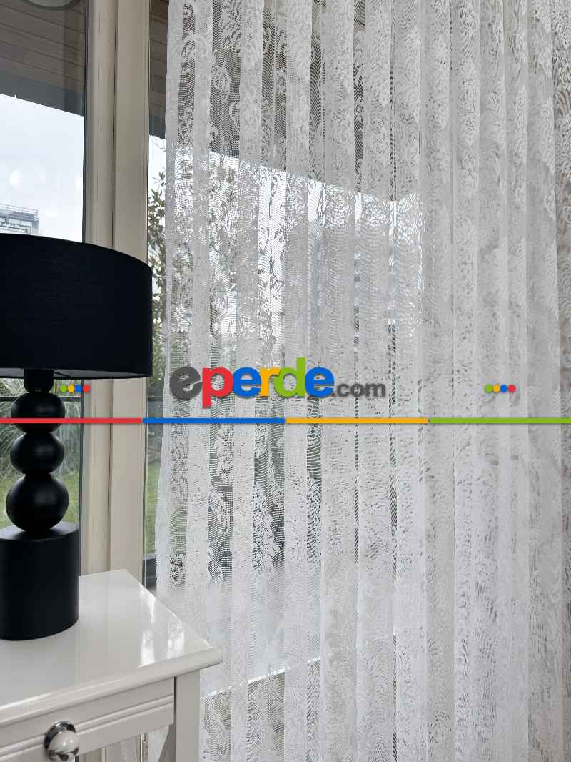 Oturma Odası - Damask Desenli Fransız Dantel Örme Tül Perde, Desenli Ütü İstemeyen Tül