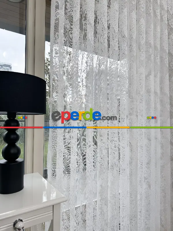 Damask Desenli Fransız Dantel Örme Tül Perde, Desenli Ütü İstemeyen Tül