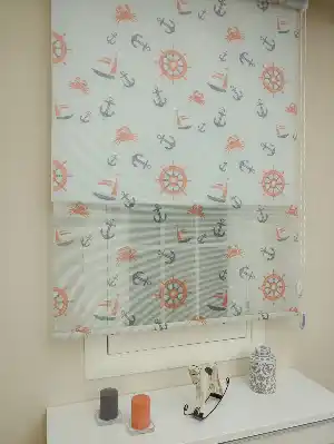 Çocuk Odası Perde - Çiftli Sistem Tül Stor Perde- Mavi Açık